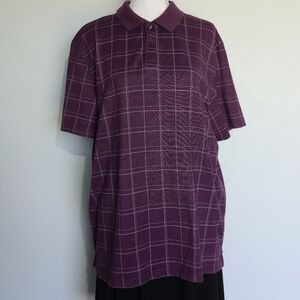 Van Heusen Purple Grid Polo Shirt Mens  Large Loose Fit